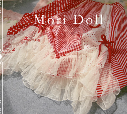 Mori Doll - Strawberry Jam - Sweet Lolita Dot and Stripe Print Skirt