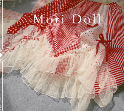 Mori Doll - Strawberry Jam - Sweet Lolita Dot and Stripe Print Skirt