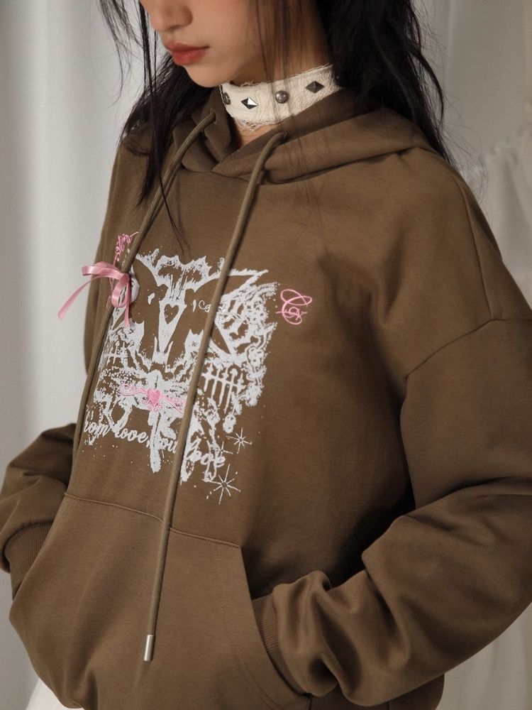 Rabbit Ears Hooded Printed Sweatshirt【s0000005747】