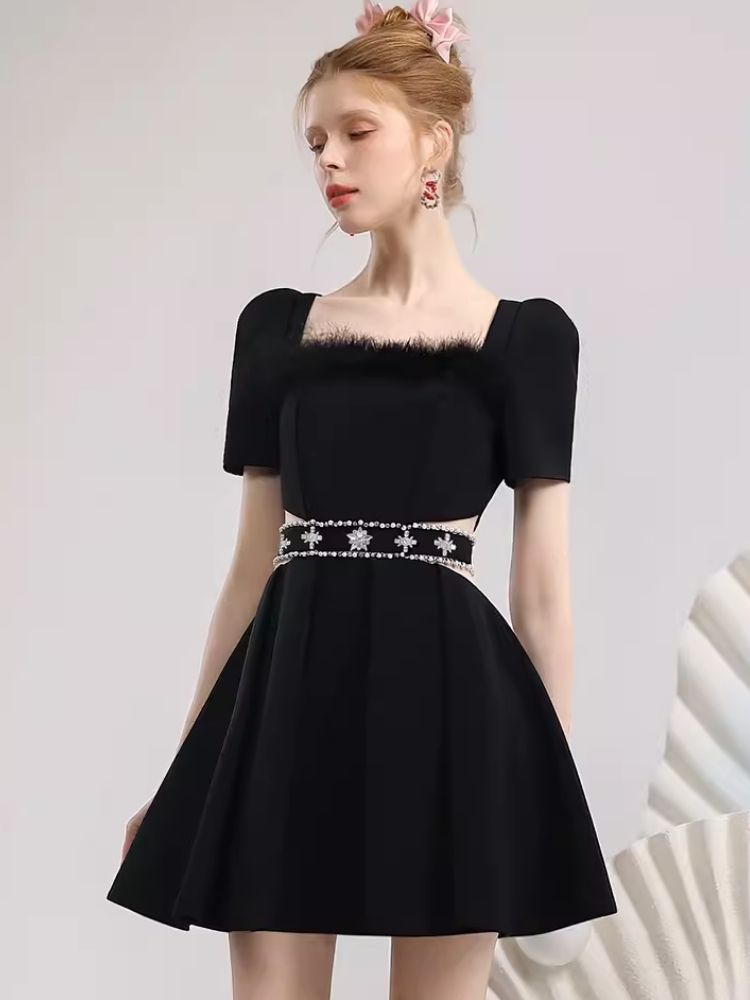 Elegant Feather Diamond Chain Dress【s0000007279】