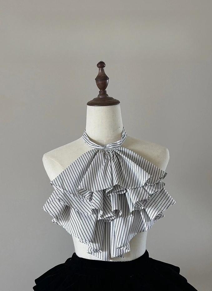 FlowerFairyDaily - Gothic Lolita Striped Shirt With Alternative NeckTie/Jabot