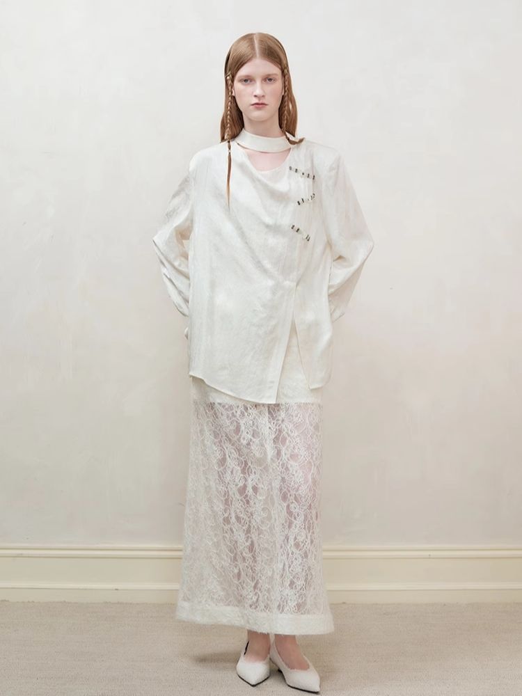 Lace Splicing Semi-sheer Halter Dress【s0000008194】