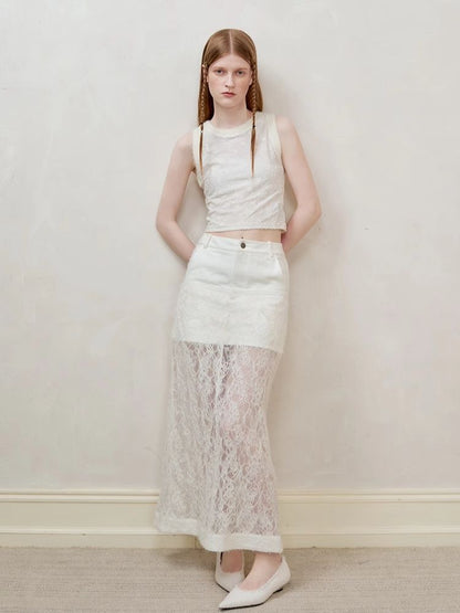 Lace Splicing Semi-sheer Halter Dress【s0000008194】