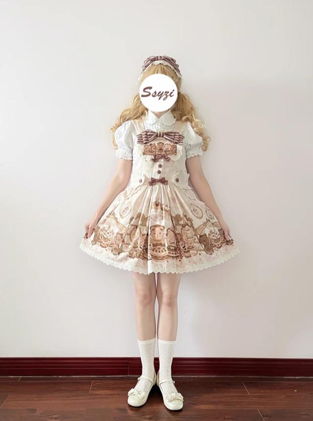 Akiyama Future Studio - Cute Lolita Salopette Dress Bear Print