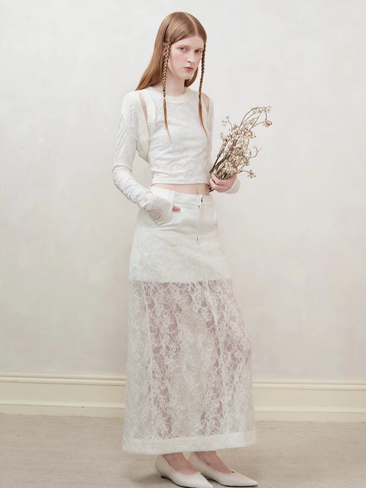 Lace Splicing Semi-sheer Halter Dress【s0000008194】