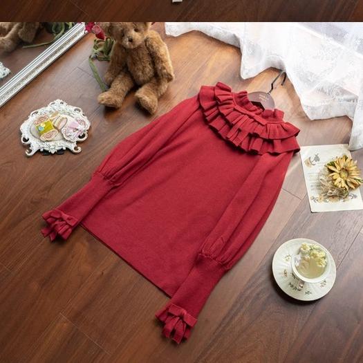 Miaoplus - Sweet Lolita Knit Sweater Long Sleeve Winter Lolita Top