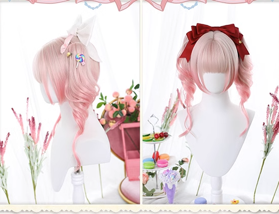 Dalao Home - Sweet Lolita Gradient Peach Pink Long Curly Wig