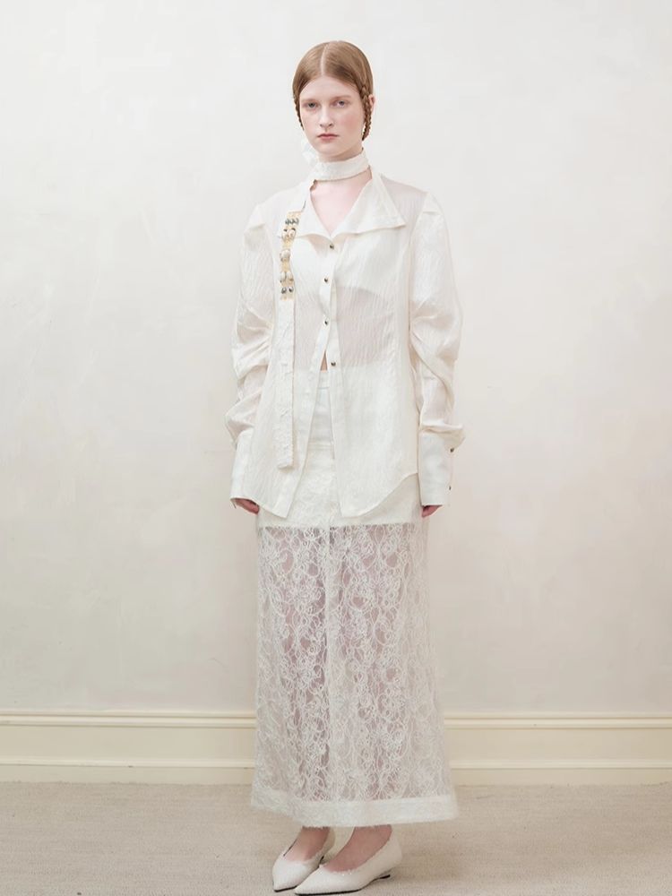 Lace Splicing Semi-sheer Halter Dress【s0000008194】