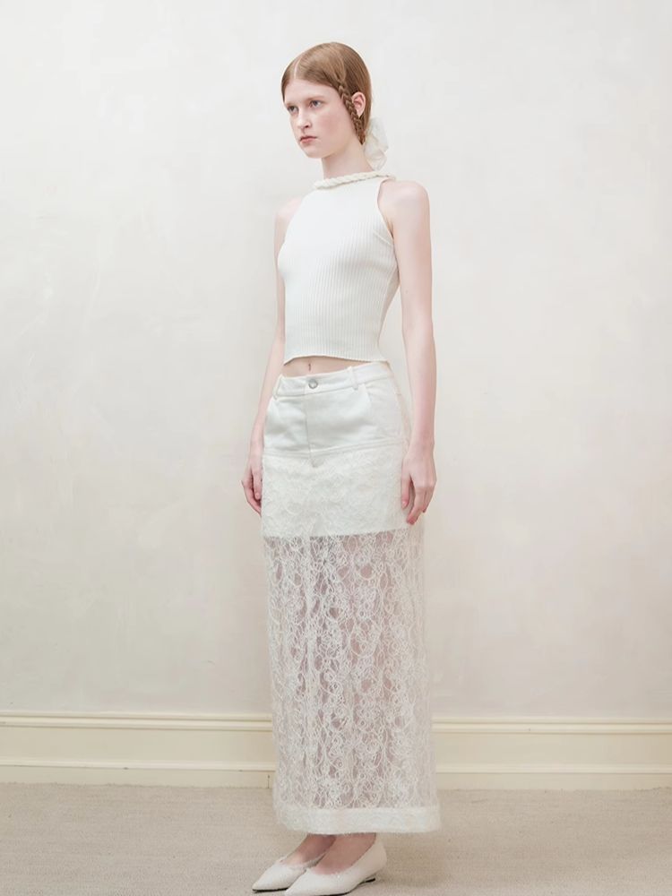 Lace Splicing Semi-sheer Halter Dress【s0000008194】