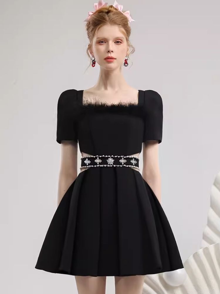 Elegant Feather Diamond Chain Dress【s0000007279】