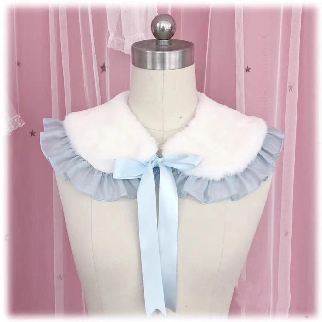 Candy Sweet - Winter Lolita False Collar Plush Bow Collar Scarf