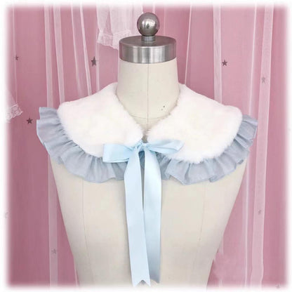 Candy Sweet - Winter Lolita False Collar Plush Bow Collar Scarf