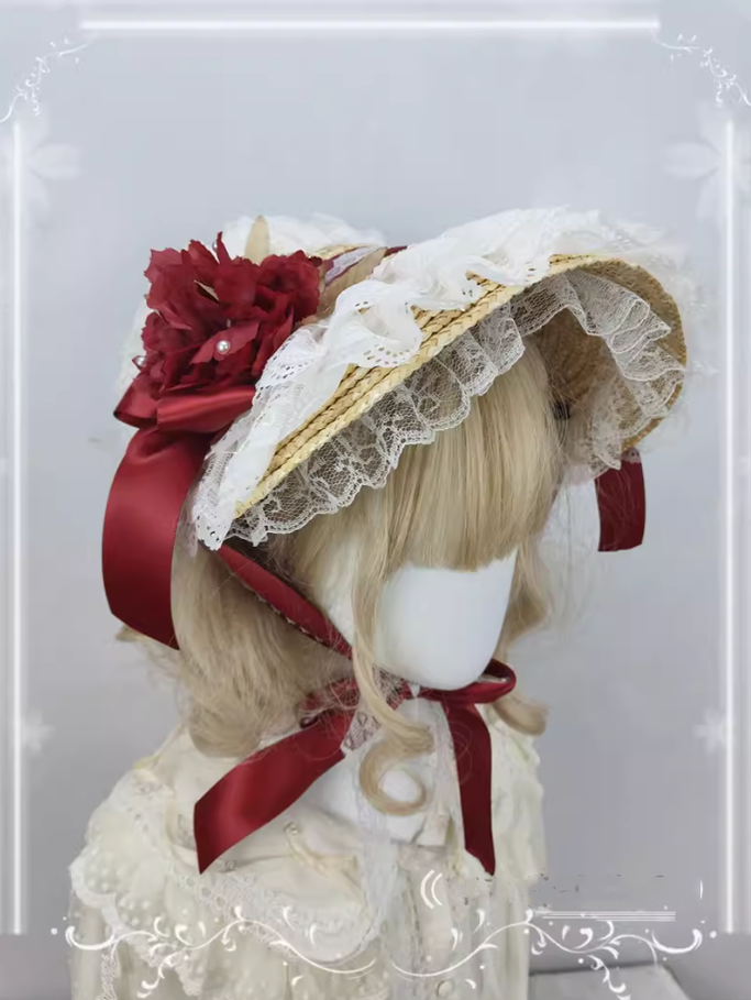 Cocoa Jam - Country Lolita Bonnet Lace Flower Flat Cap Multicolors Customized