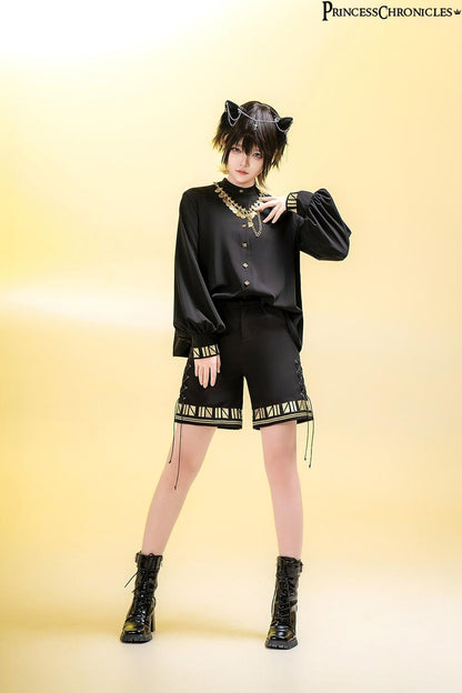 Princess Chronicles - Black Cat - Ouji Lolita Shorts with Embroidered Straight Leg