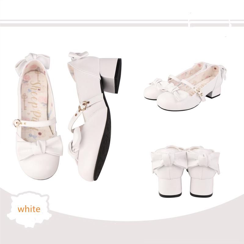Sheep Puff - Elegant Lolita Bownot Retro High Heel Shoes
