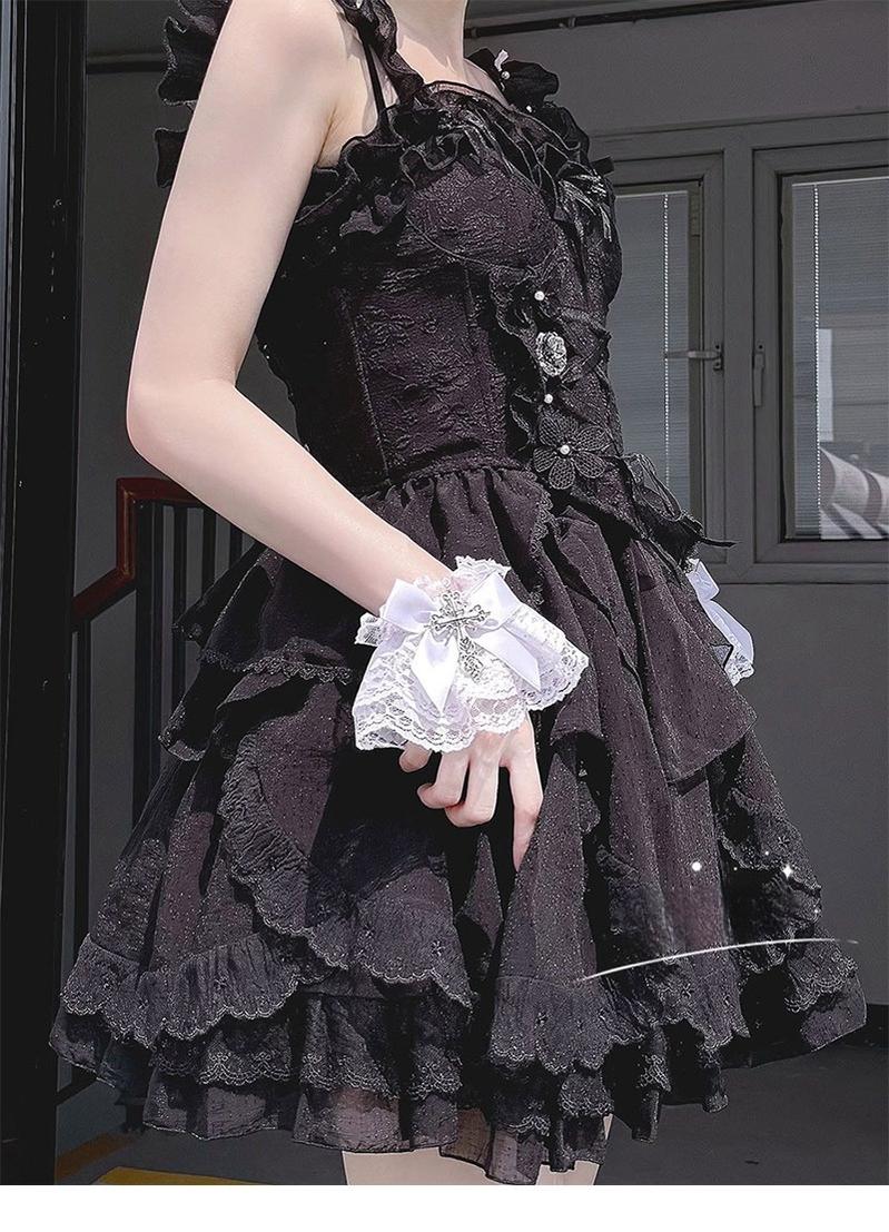 Hua Nai Cat - Gothic Lolita Cuffs with Cross Black and White Hand Sleeve