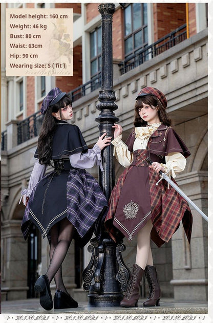 Forest Fluorescent Carps - Queen's Game - Military Lolita OP, Ouji Plaid Lolita Dress Set