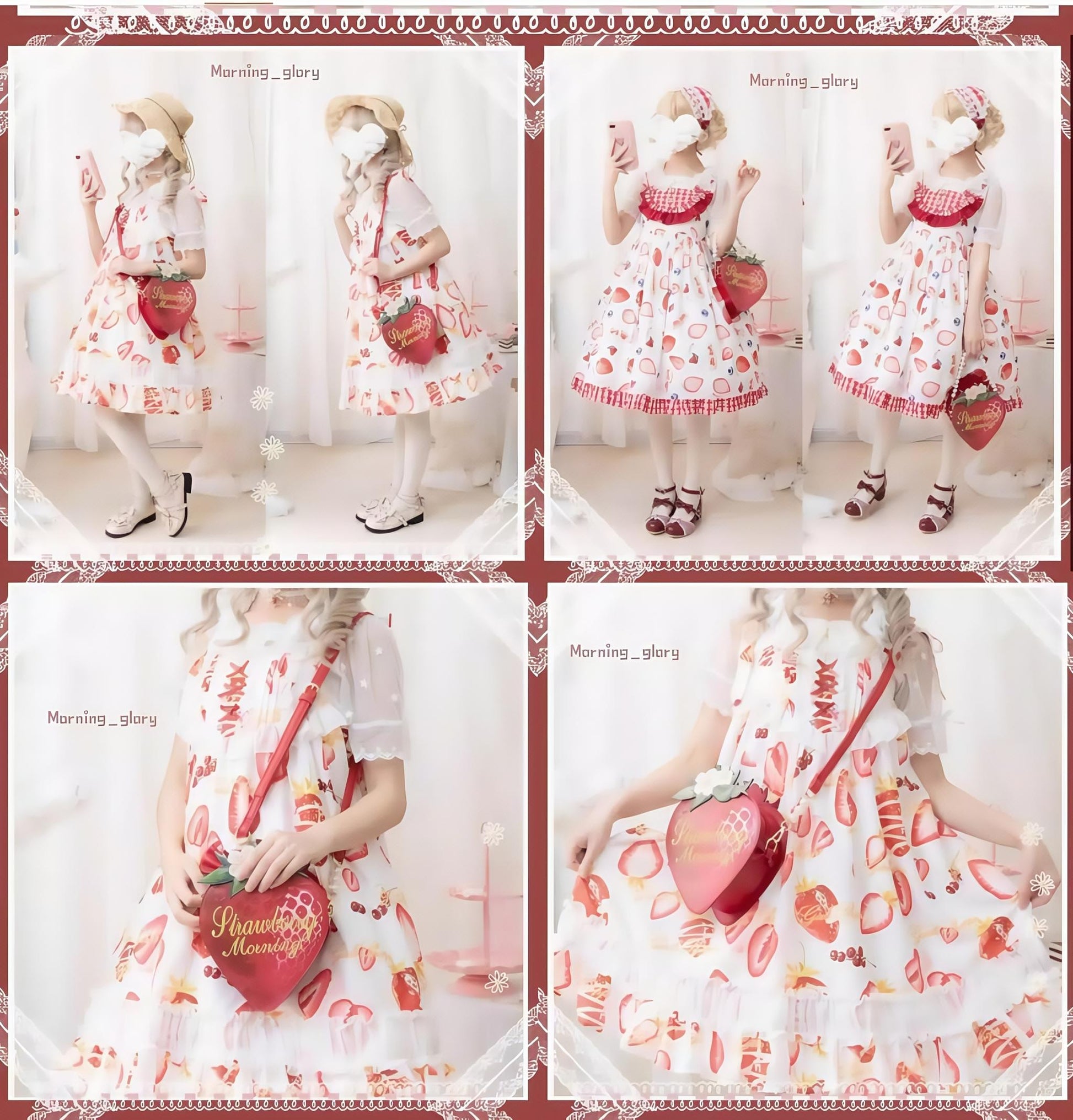 Morning Glory - A Strawberry - Sweet Lolita Crossbody Bag Strawberry Printed Handbag