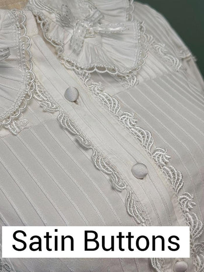 Shuang Sheng Xiao Xiong - Bite The Cake - White Sweet Lolita Blouse, Lace-Up Back