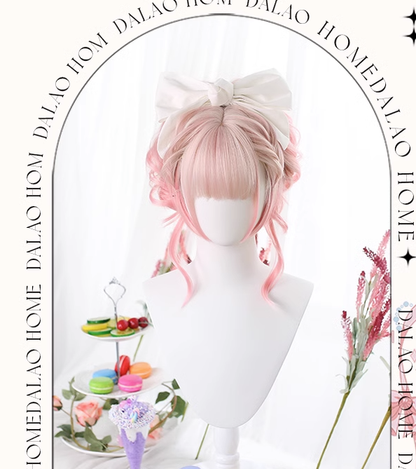 Dalao Home - Sweet Lolita Gradient Peach Pink Long Curly Wig
