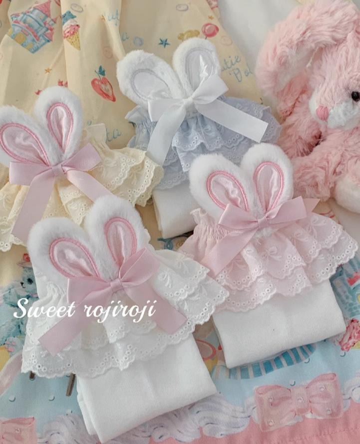 Roji roji - Cotton Lolita Bunny Ear Socks Summer Bow Short Socks