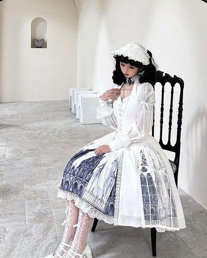 Susin Lolita - Night Traveler - Gothic Lolita Skirt Outfit Long Coat Shirt and Bustier Set