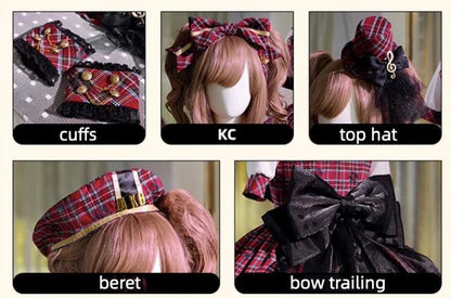 Forest Fluorescent Carps - IP Collab Sweet Lolita Performance Outfit Red Plaid JSK Full Set