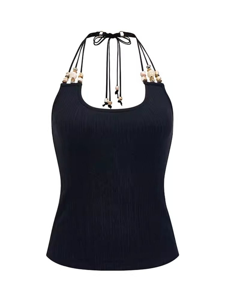 Beaded Strappy Neck Tank Top【s0000008195】