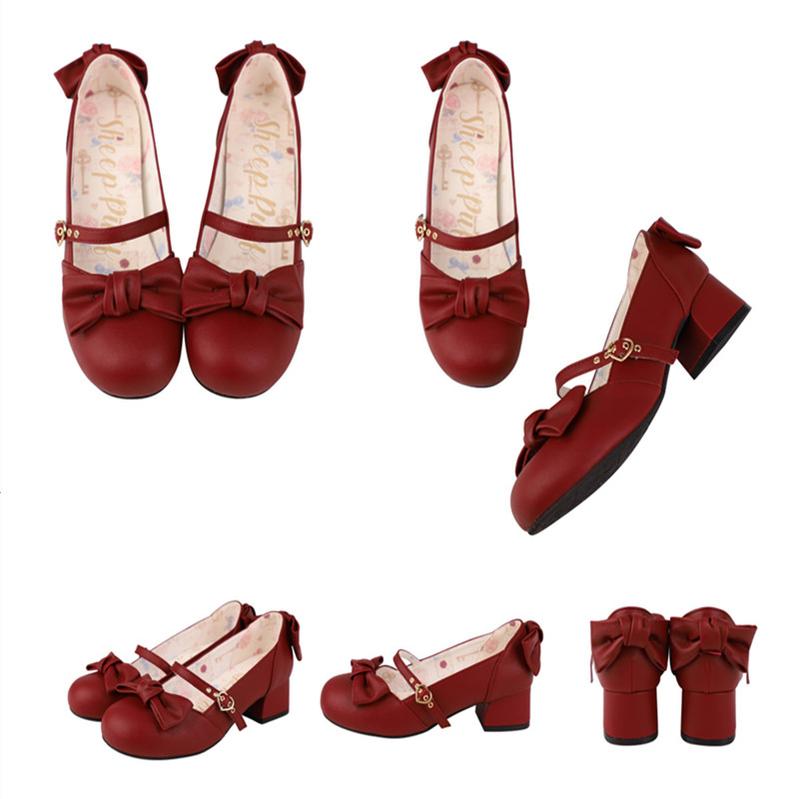 Sheep Puff - Elegant Lolita Bownot Retro High Heel Shoes