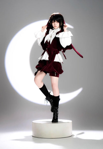 Princess Chronicles - Hare Hunter - Vintage Red Ouji Suit With Bunny Ear Hooded Jacket