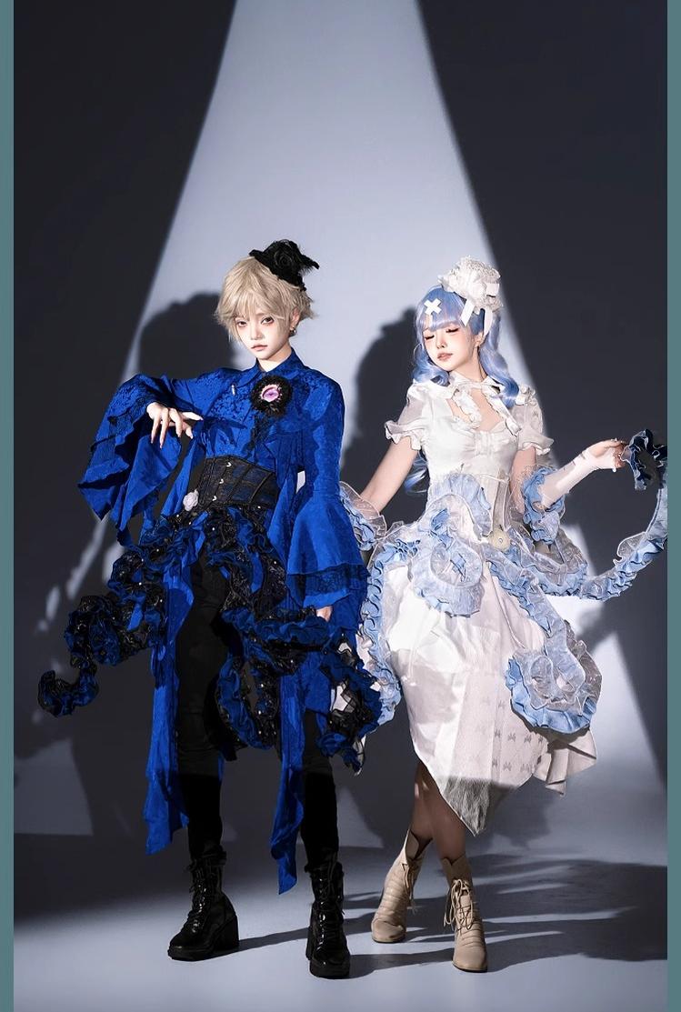 Camouflage Humanoid - Eerie Devour - Ouji Lolita Shirt with Irregular Hem