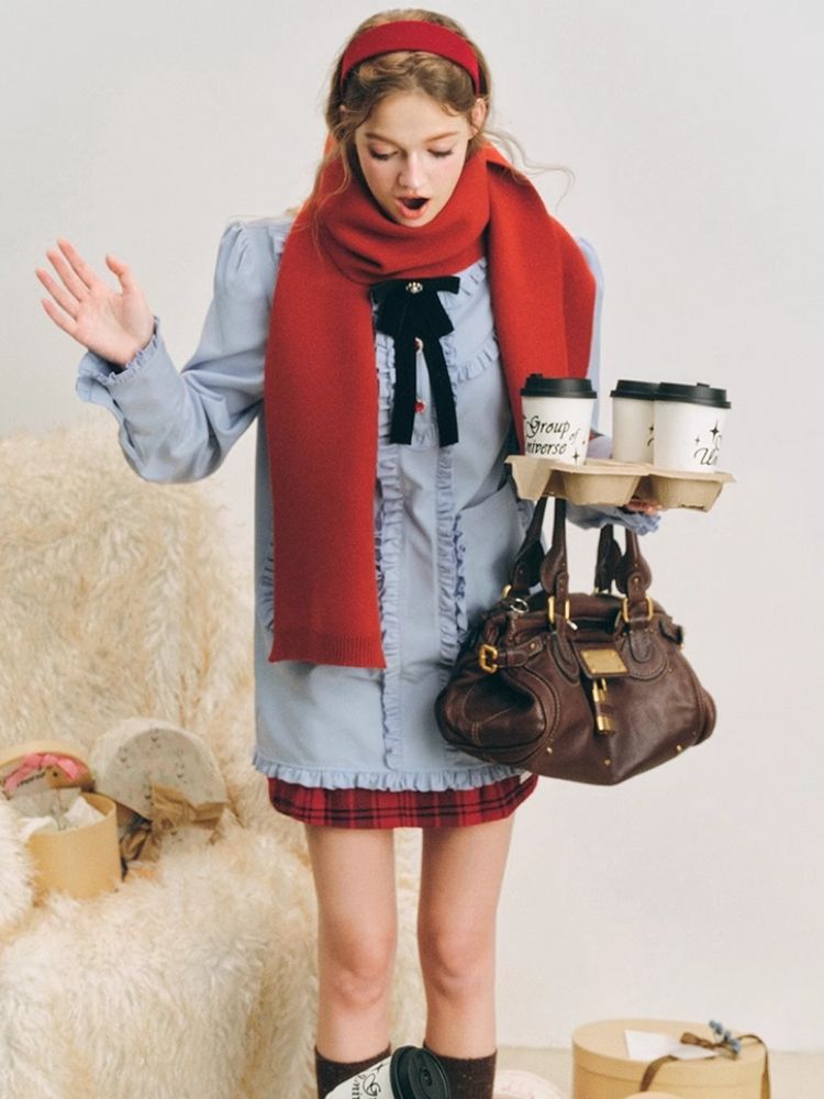 Christmas red wool plaid skirt tweed bustier【s0000004607】
