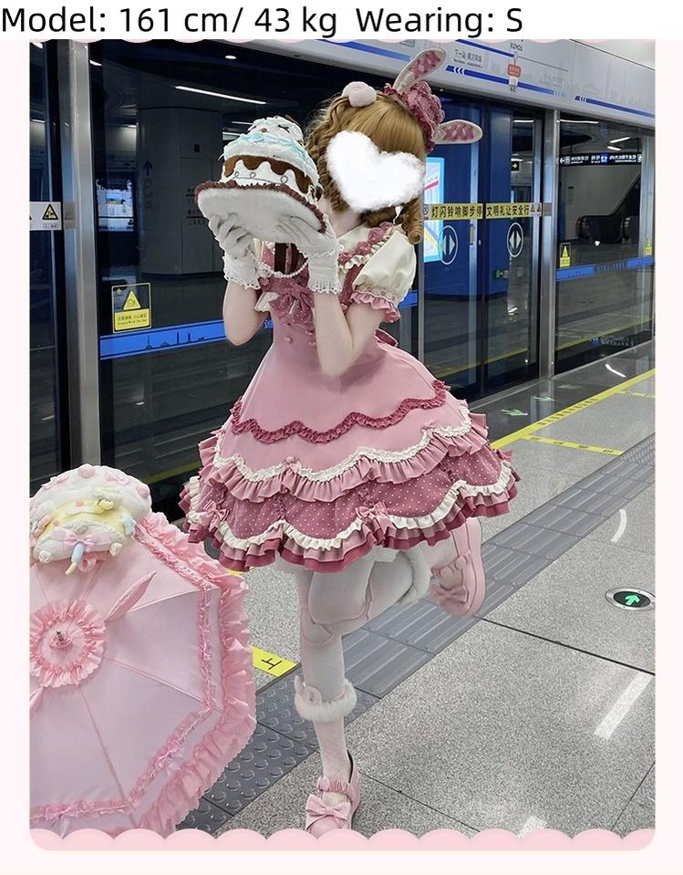 Sakurahime - Bunny Breeze - Pink Sweet Lolita OP Dress with Cute Hat and Bunny Ears