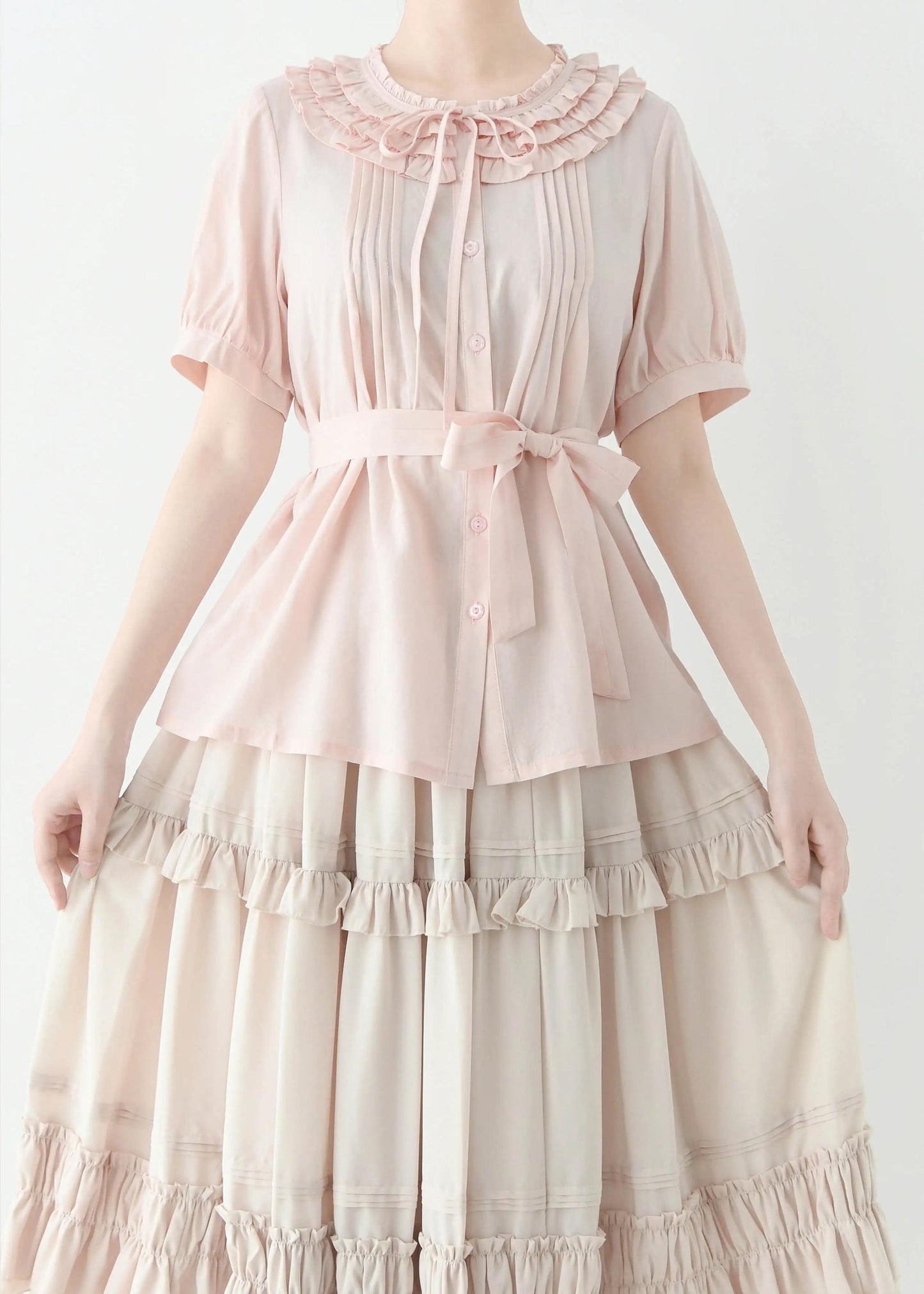 MIST - Vernal Stream - Lightweight Kawaii Lolita Blouse, Detachable Waist Tie
