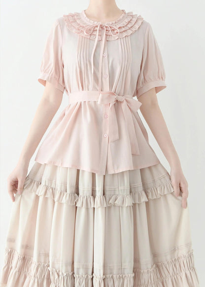 MIST - Vernal Stream - Lightweight Kawaii Lolita Blouse, Detachable Waist Tie