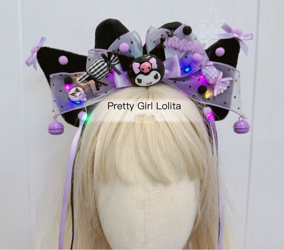 Pretty Girl Lolita - Purple Black Cartoon Kulomi - Kid Lolita Accessory Clips and Cane
