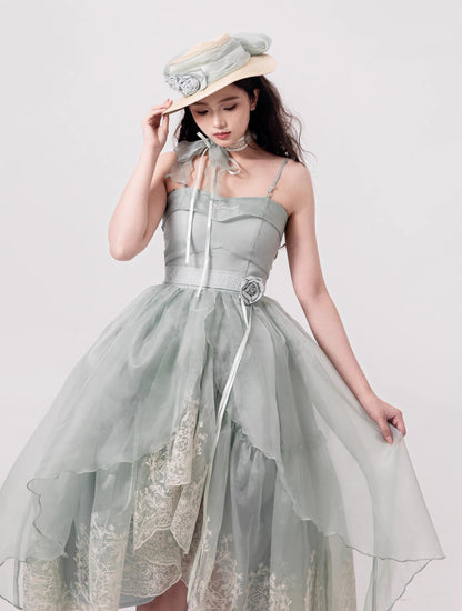 ZJstory - Sonnet Summer - Sweet Lolita Dress Set Embroidery Shirt Tiered Jumper Dress