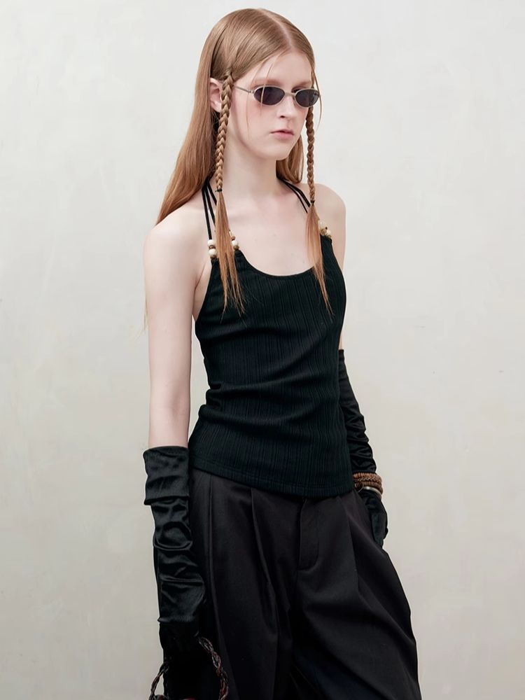 Beaded Strappy Neck Tank Top【s0000008195】