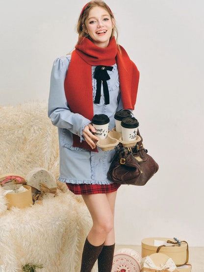 Christmas red wool plaid skirt tweed bustier【s0000004607】