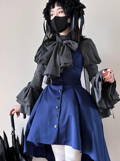 FlowerFairyDaily - Gothic Lolita Striped Shirt With Alternative NeckTie/Jabot
