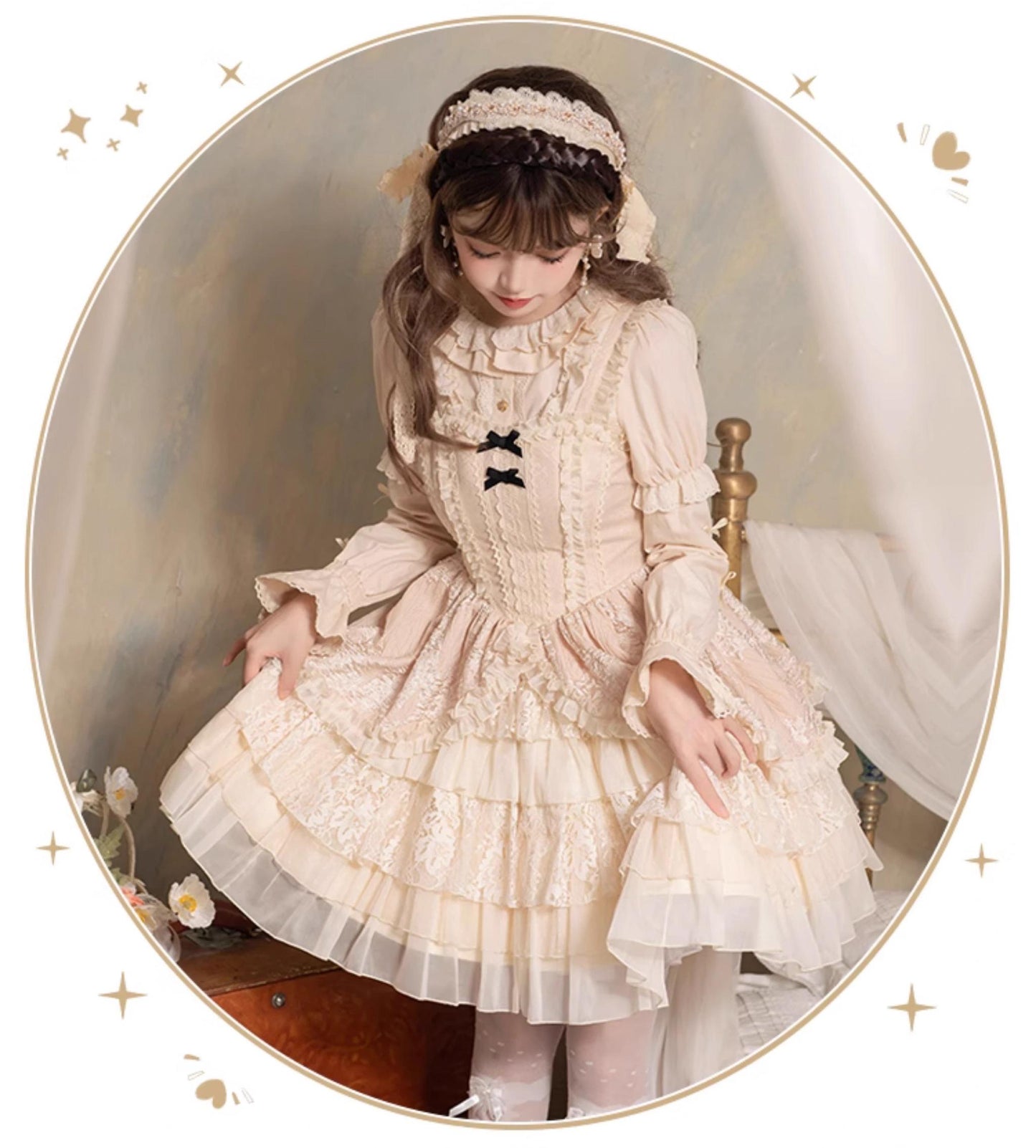 With PUJI - Music Box - Classic Lolita JSK Suit Ballet Cake Skrit