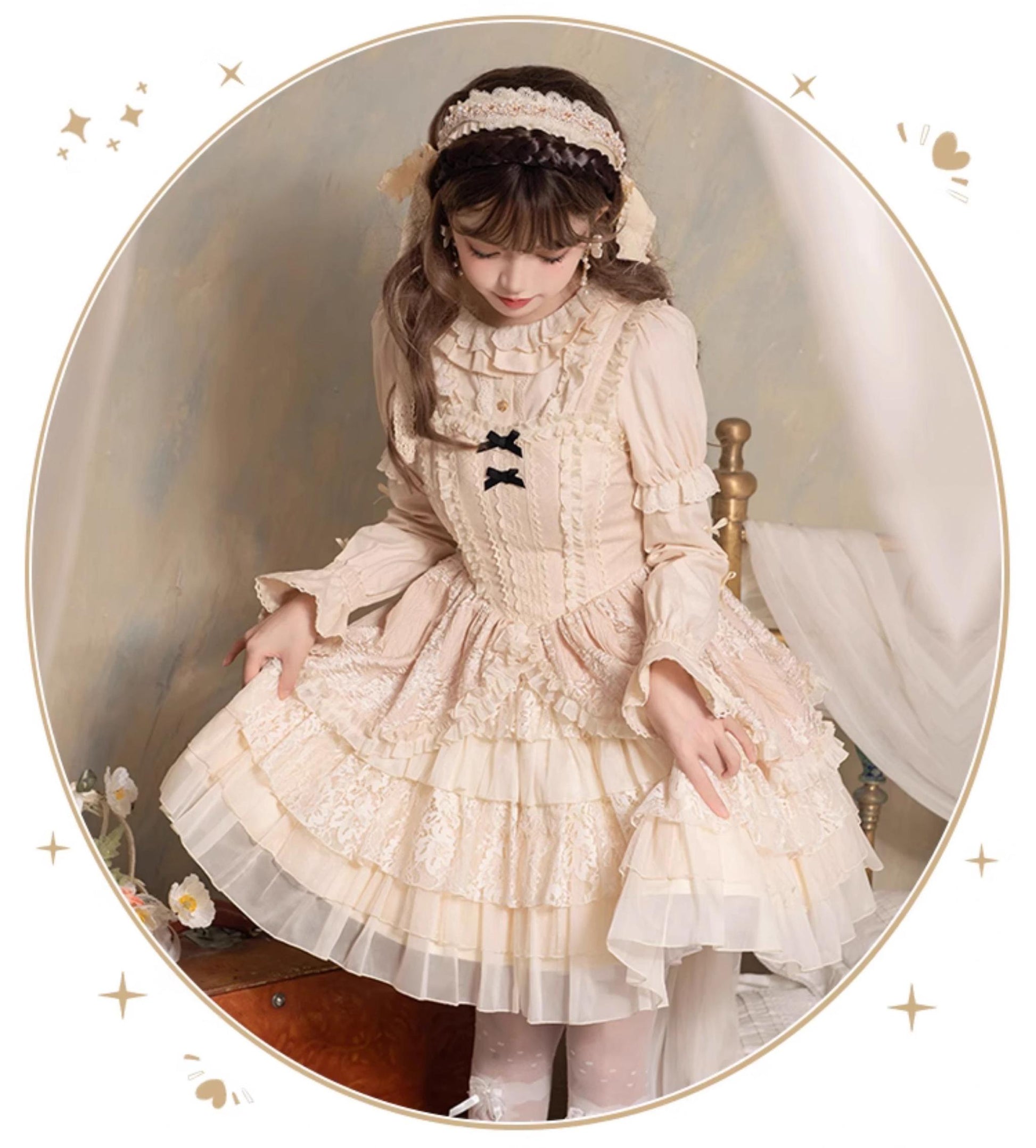 With PUJI - Music Box - Classic Lolita JSK Suit Ballet Cake Skrit