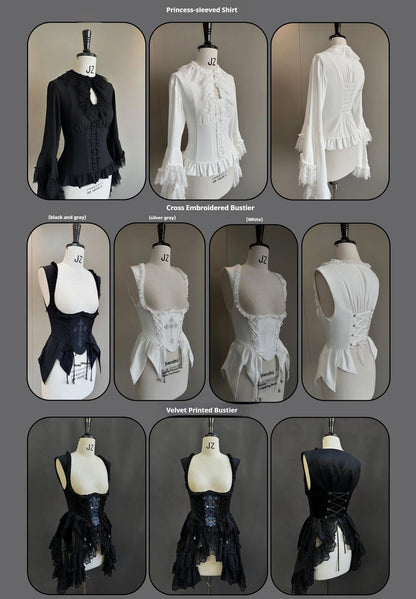 Susin Lolita - Night Traveler - Gothic Lolita Skirt Outfit Long Coat Shirt and Bustier Set