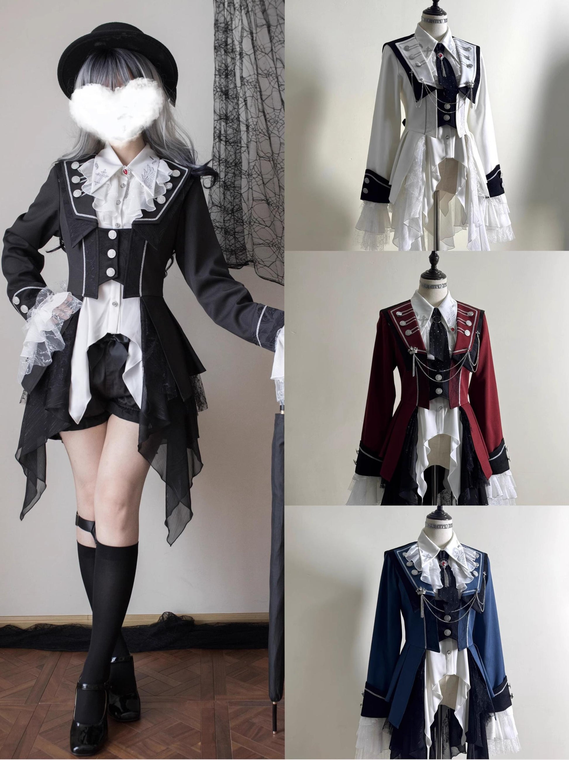 Silent Mars - Raven Crown - Gothic Lolita Suit Shirt Military Coat Skirt and Pants