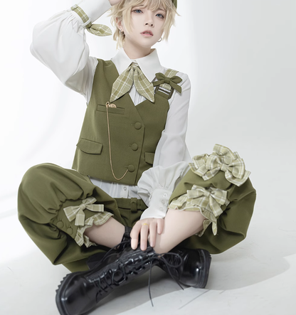 Princess Chronicles - Secret Morning Paper - Ouji Lolita Shirt, Matcha Green Capri Pants