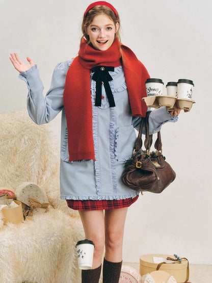 Christmas red wool plaid skirt tweed bustier【s0000004607】