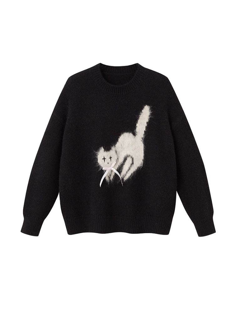 Monday fried cat soft round neck pullover sweater【s0000004867】