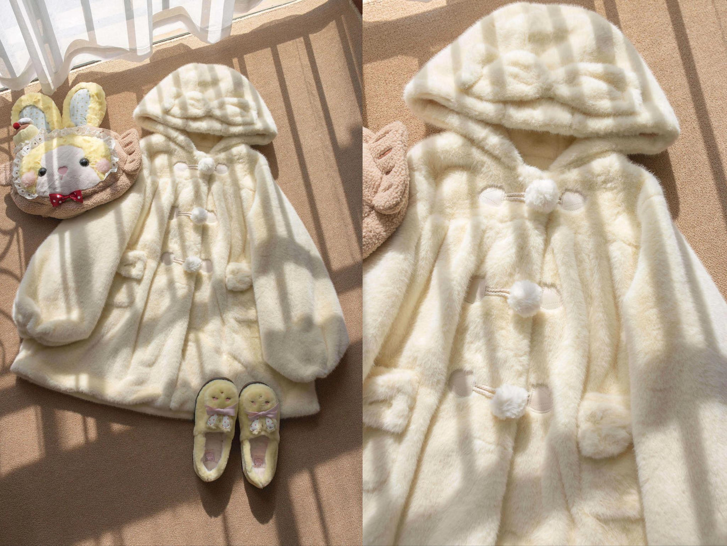 MIST - Cream Cheese - Winter Kawaii Lolita Overcoat Thickened Hooded Loose Outwear