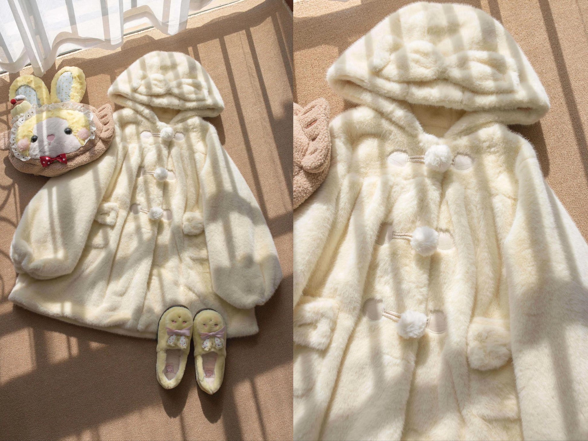 MIST - Cream Cheese - Winter Kawaii Lolita Overcoat Thickened Hooded Loose Outwear