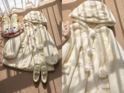 MIST - Cream Cheese - Winter Kawaii Lolita Overcoat Thickened Hooded Loose Outwear